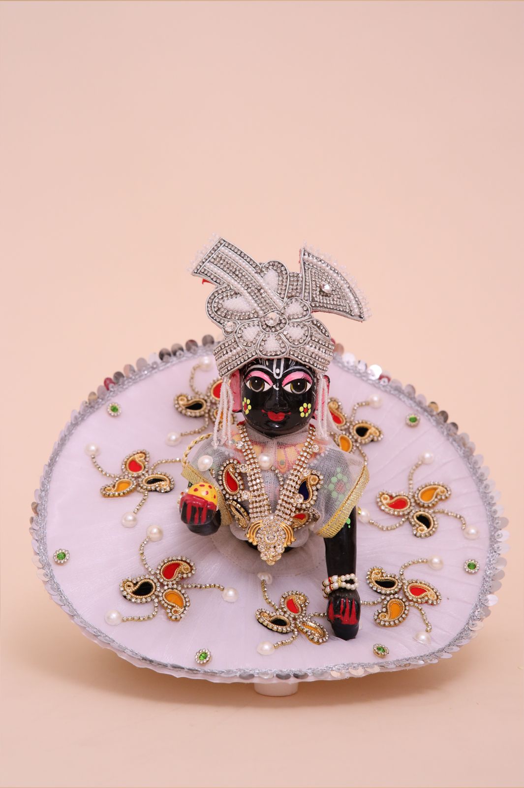 White embroidered patch work poshak